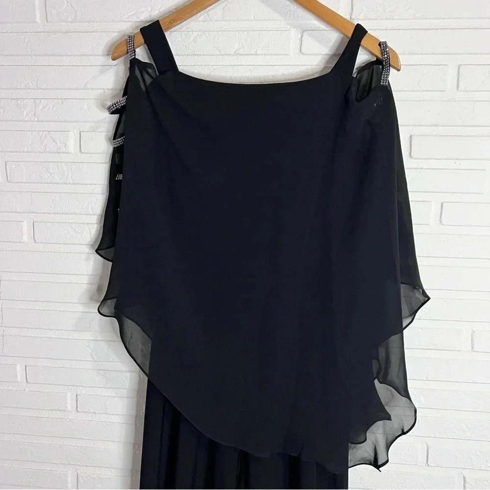 MSK Black Embellished Chiffon Poncho Cold Shoulder Jumpsuit, Women’s Size Small - Picture 6 of 9